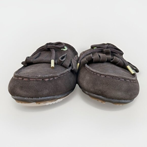 New Lands End Womens Size 8 Slip On Tassel Moccasin Brown Suede Loafers - Picture 10 of 13